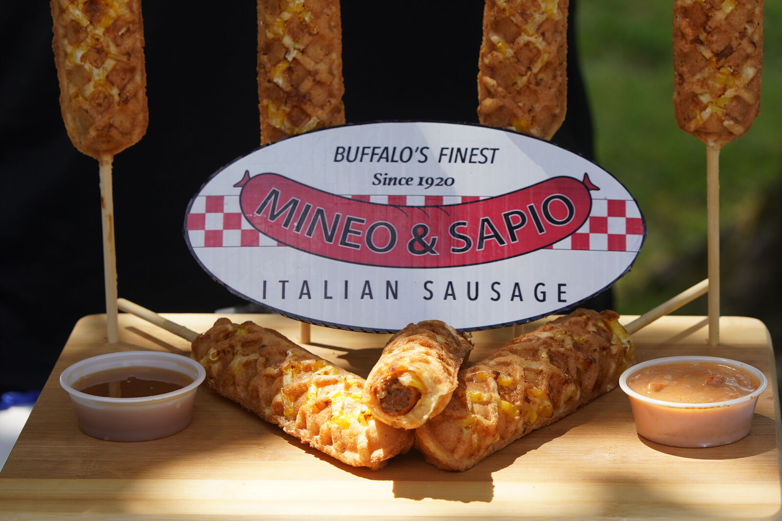 Corn and chorizo waffle dog